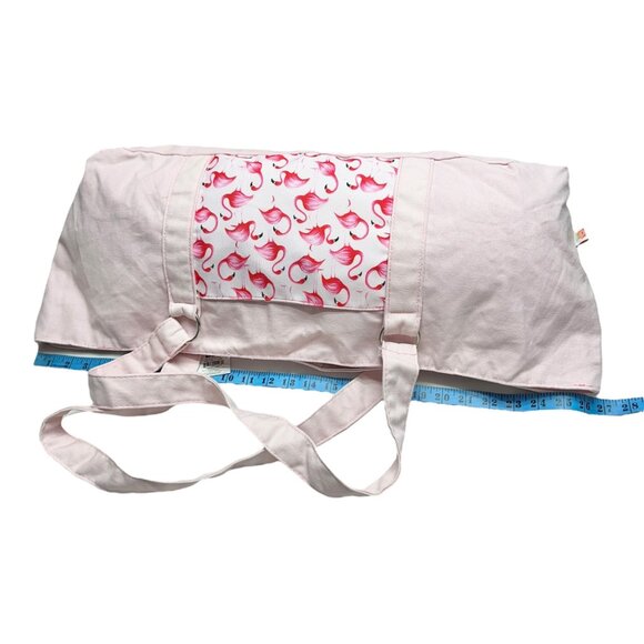 Pink Canvas Tote Bag Flamingo Print Lined Pocket Zippered Compartments By DEI - Picture 10 of 13